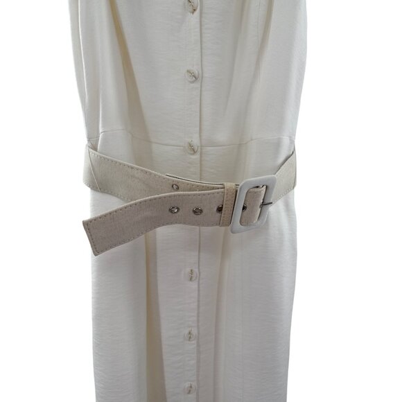 Something Navy Womens Belted Sleeveless Midi Dress S Viscose/Polyester White - Picture 3 of 7